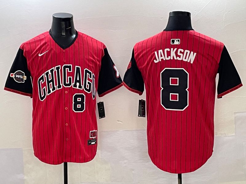 Men Chicago White Sox 8 Jackson Red Stripe Joint Name Nike 2025 MLB Jersey style 32